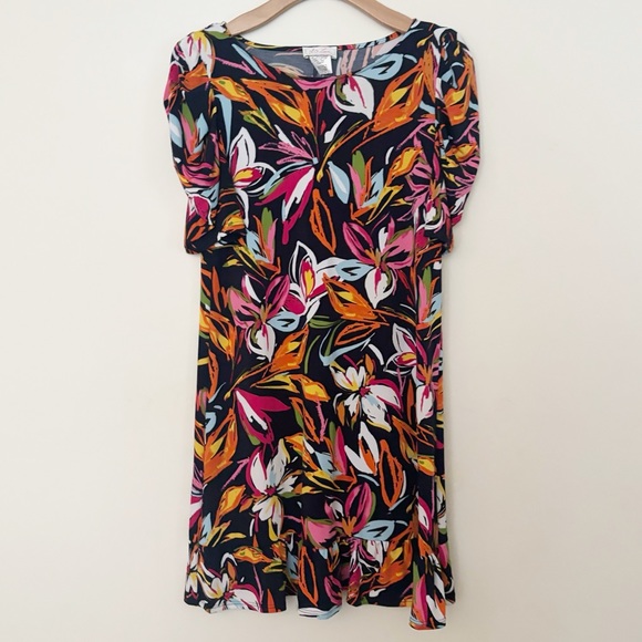 Vintage Dresses & Skirts - Ivy Lane Womens Dress Tropical Stretchy Swing Floral Midi Vintage Size Small